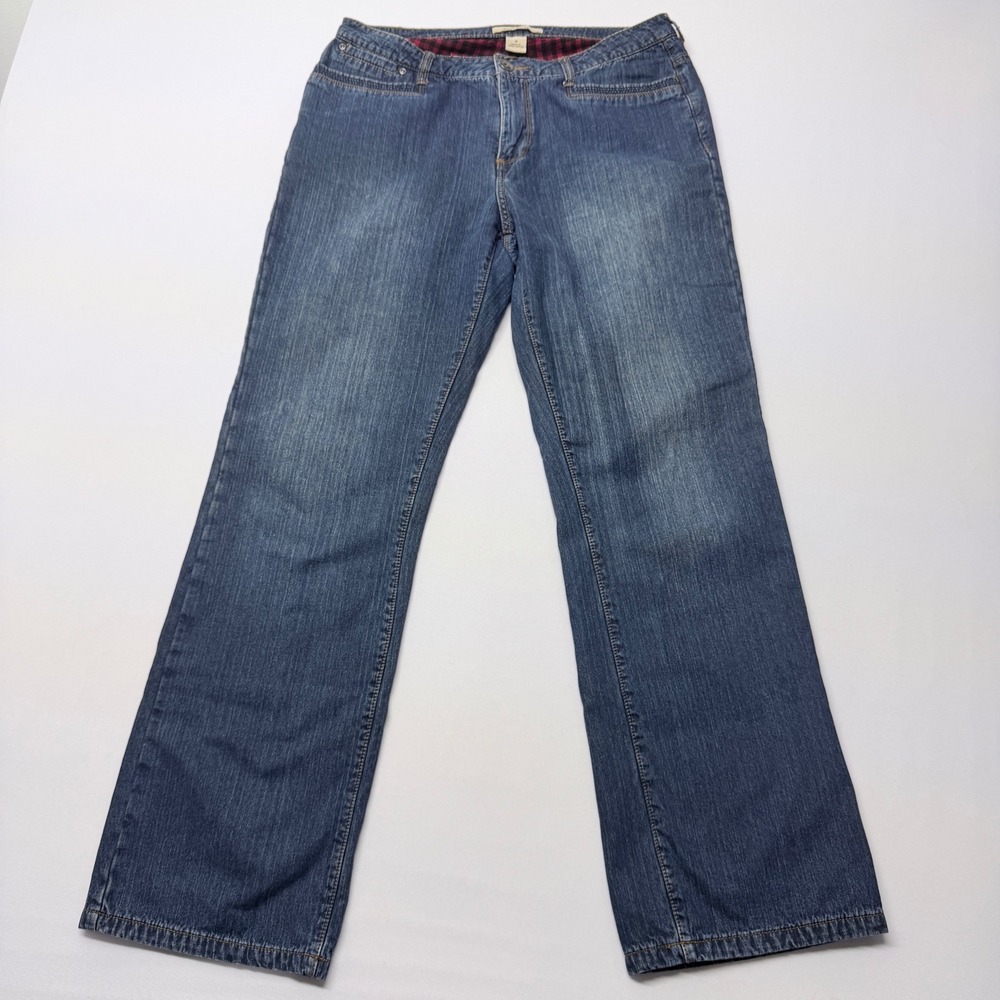 Natural Reflections Flannel Lined Jeans Womens 12 Blueโ Plaid Straight Leg Denim